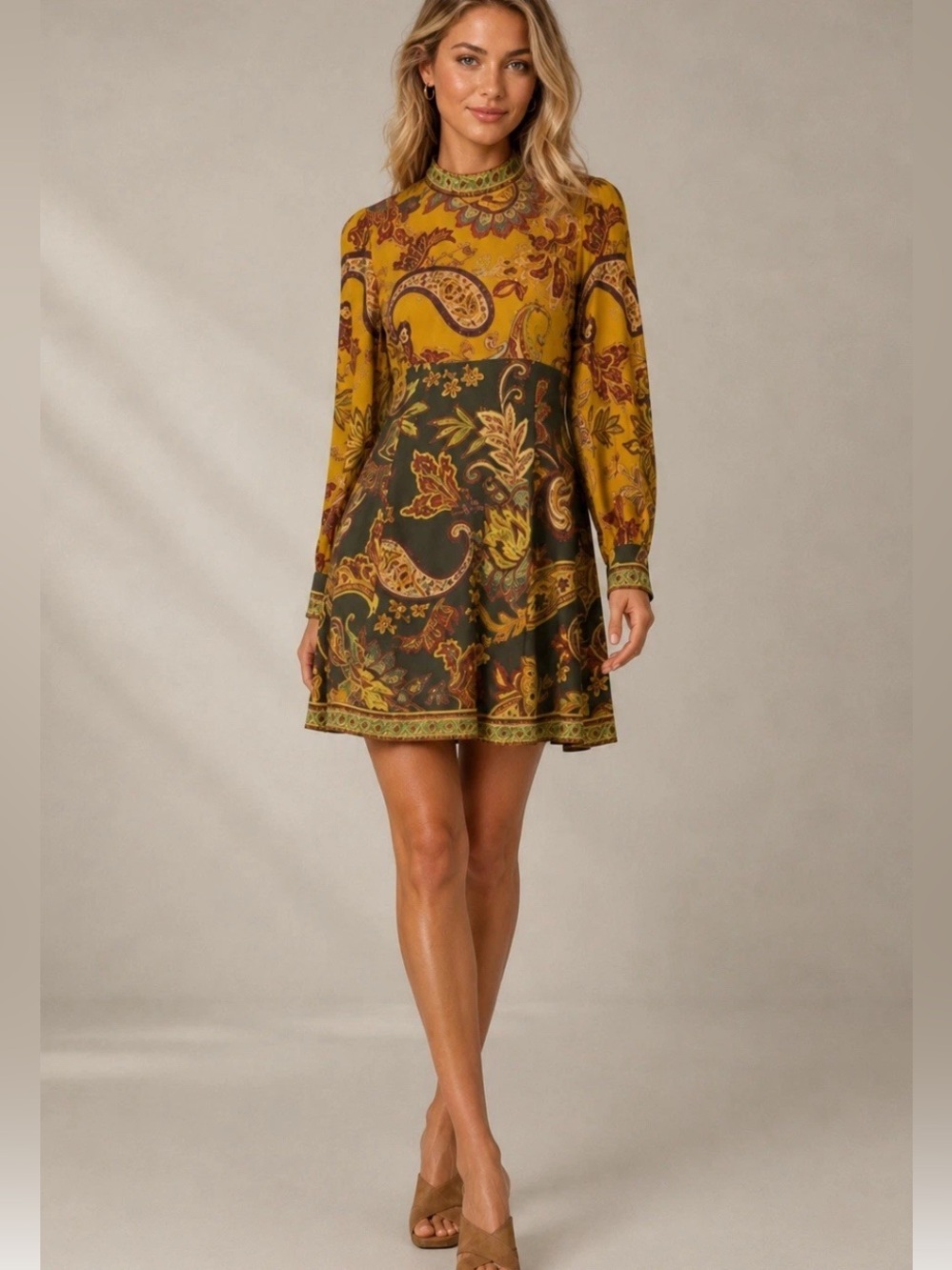 NWT ANTONIO MELANI Ellery Paisley Mock Neck Long-Sleeve Mini Dress Size 10